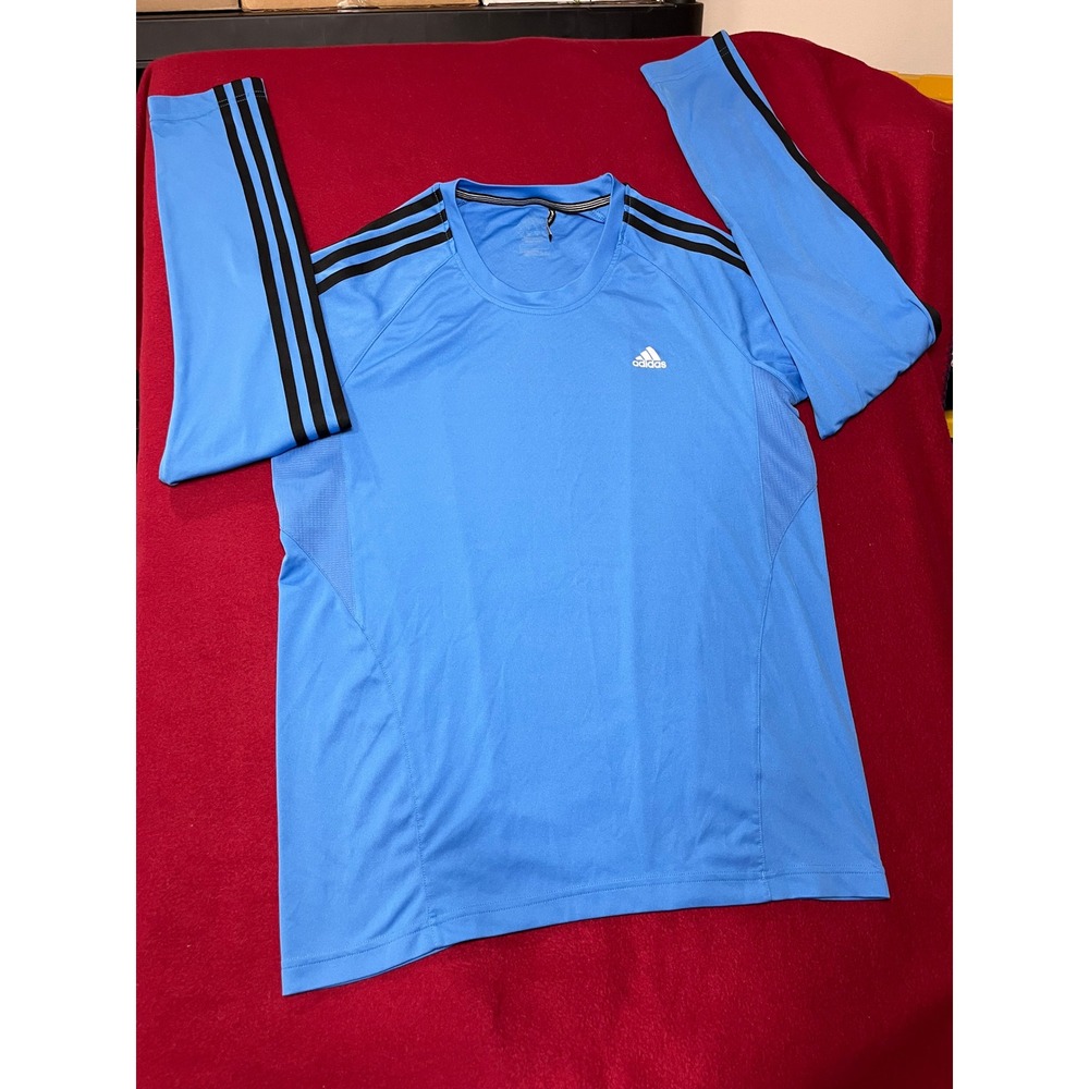 Adidas Climalite Long Sleeve Running Shirt Blue Black Stripe Women Small